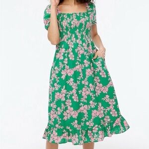 Re-imagined by J. Crew Factory Green and Pink Floral Midi Dress.